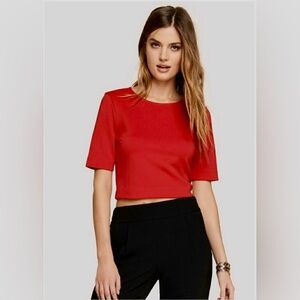 Express Vibrant Red Crop Top with Short Sleeves, Half Zip Back, Size Medium